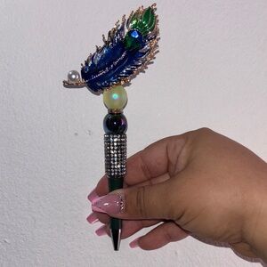 Blue & Green Feather Crystal Ballpoint Pen